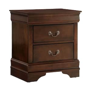 2-Drawer 21.63 in. L x 15.75 in. W x 24 in. H Cherry Brown Wooden Night Stand with Curvy Handle