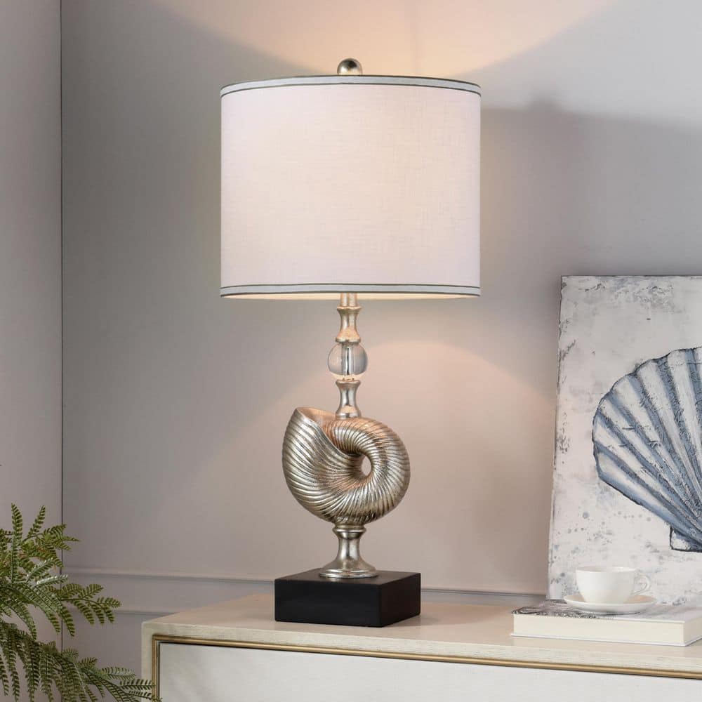 32.25 in. Silver Modern Bedside Table Lamp for Living Room with White Linen Shade price history on PriceWatchPro