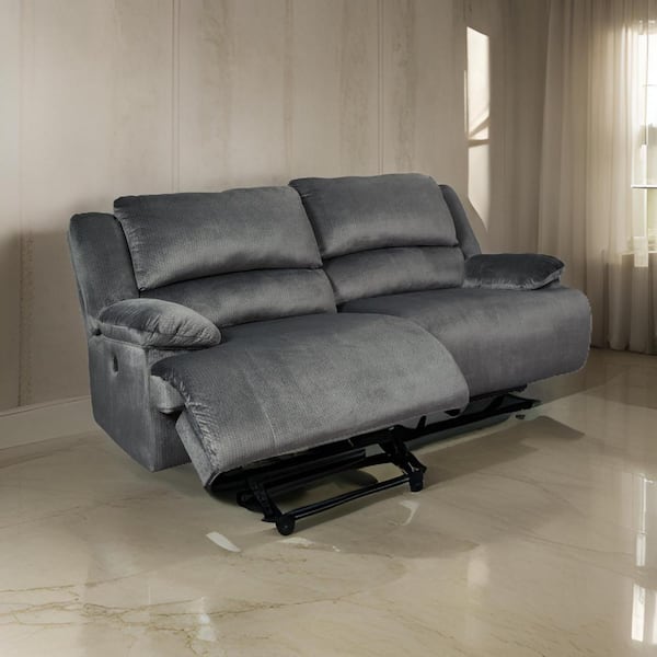 Benjara 39 in. Pillow Top Arm Polyester Rectangle 2 USB Ports Recliner Sofa in Gray