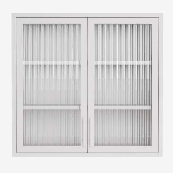 COWLOWN 31.5 in. W x 11.8 in. D x 30 in. H Bathroom Storage Wall Cabinet in White with Hazy Glass Doors, 2 Adjustable Shelves