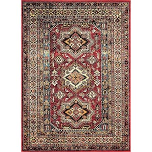 Transitional Medieval Randy Red 10 ft. x 14 ft. Indoor/Outdoor Area Rug