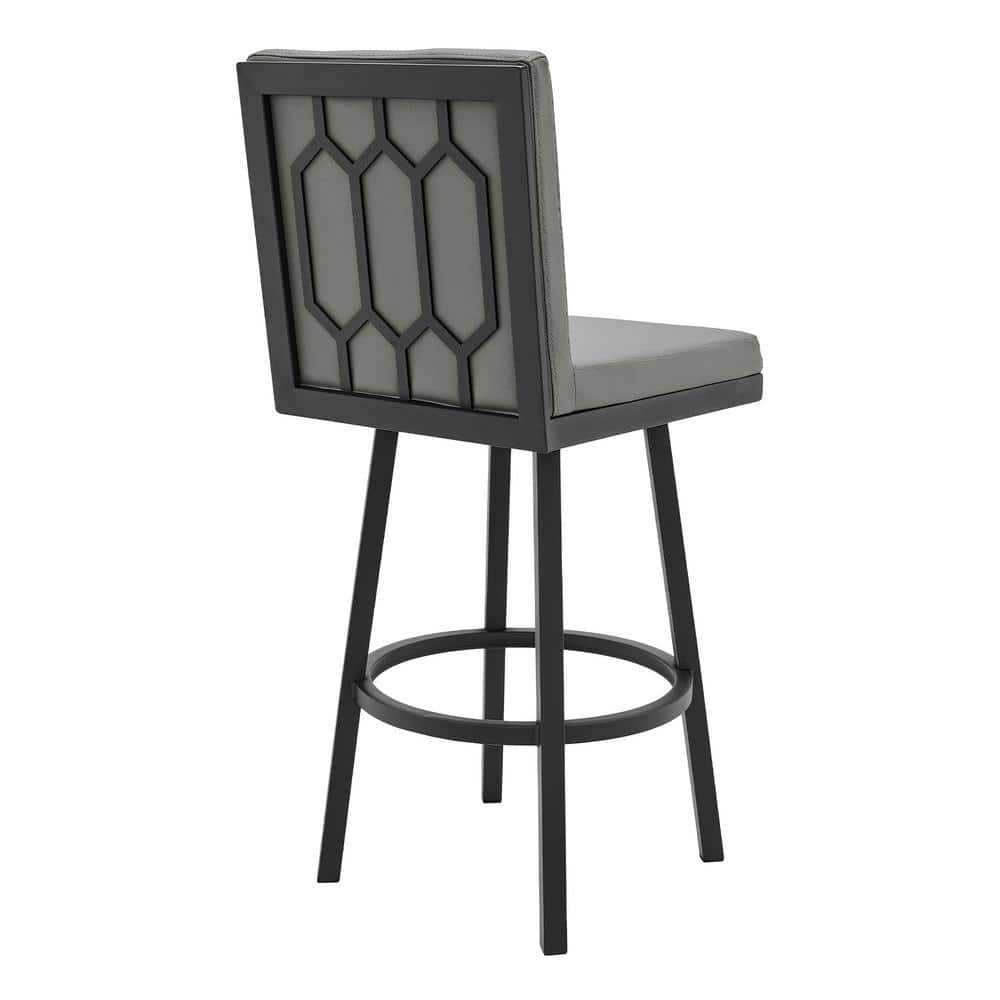 Rochester Geometric Swivel Counter Stool in Black Metal & Gray Leather