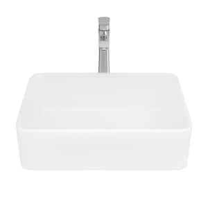 Rectangular Vessel Sink in White with Chrome Faucet Included