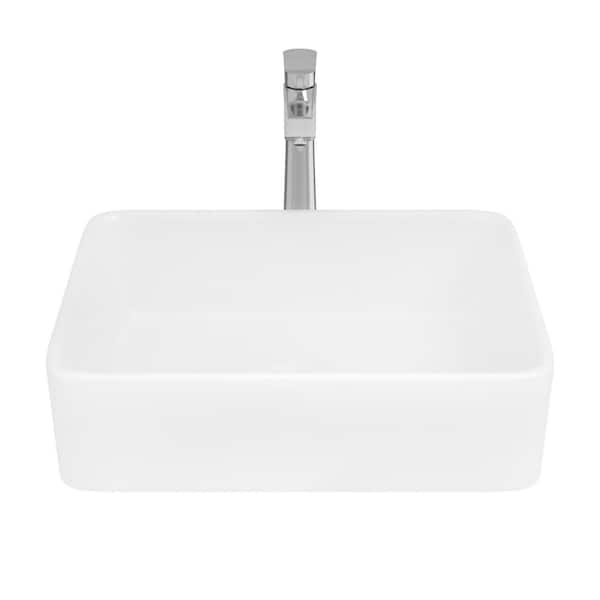 Sarlai Rectangular Vessel Sink in White with Chrome Faucet Included
