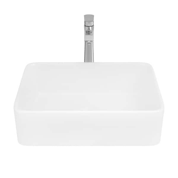 Rectangular Vessel Sink in White with Chrome Faucet Included