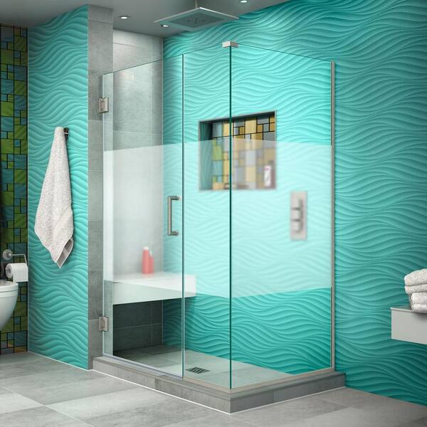 DreamLine Unidoor Plus 34-3/8 in. x 42 in. x 72 in. Frameless Hinged Corner Shower Enclosure in Brushed Nickel