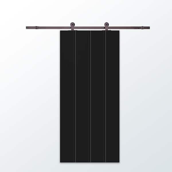 CALHOME 30 in. x 80 in. Black Painted Composite MDF Paneled Interior Sliding Barn Door with Hardware Kit