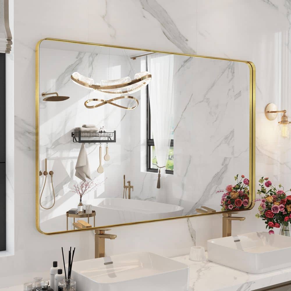55 in. W x 36 in. H Premium Aluminum Framed Rectangular Bathroom Vanity Wall Mirror in Gold price history on PriceWatchPro