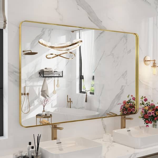 55 in. W x 36 in. H Premium Aluminum Framed Rectangular Bathroom Vanity Wall Mirror in Gold