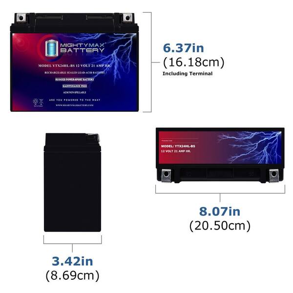 MIGHTY MAX BATTERY YTX24HL-BS 12V 21AH Battery for Kawasaki 1200