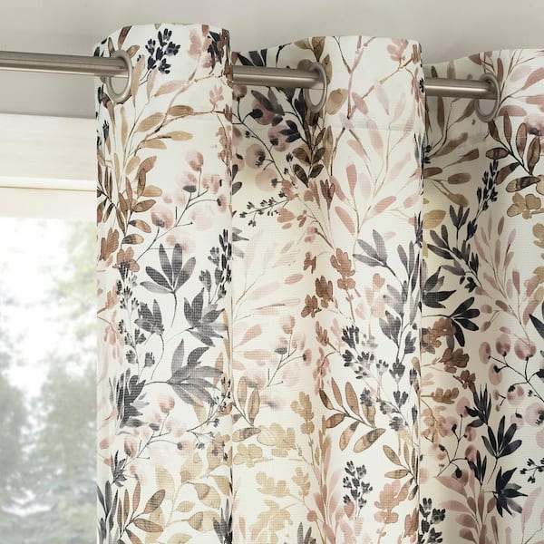 No. 918 Amelie Botanical Print Blush Polyester 48 in. W x 63 in. L Grommet Room Darkening Curtain (Single Panel)