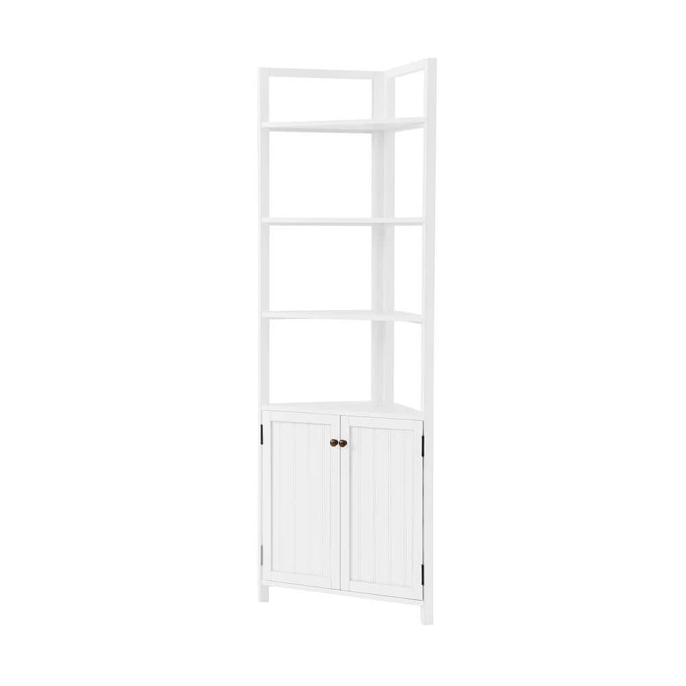 White Corner Storage Cabinet with Adjustable Shelving