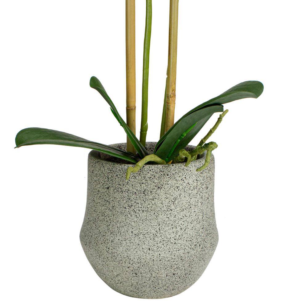 14" Purple Artificial Orchid Plant in Gray Stone Pot