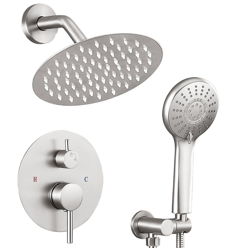 Single Handle 3-Spray 10 in. Round Shower Faucet 2.5 GPM with Pressure Bala