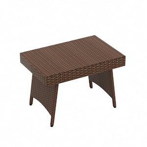 Hampton Brown Wicker Rattan Foldable Outdoor Side Table