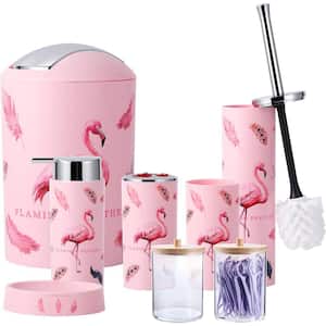 8-Pieces Pink Flamingos Bathroom Accessories Set -Pink Flamingos