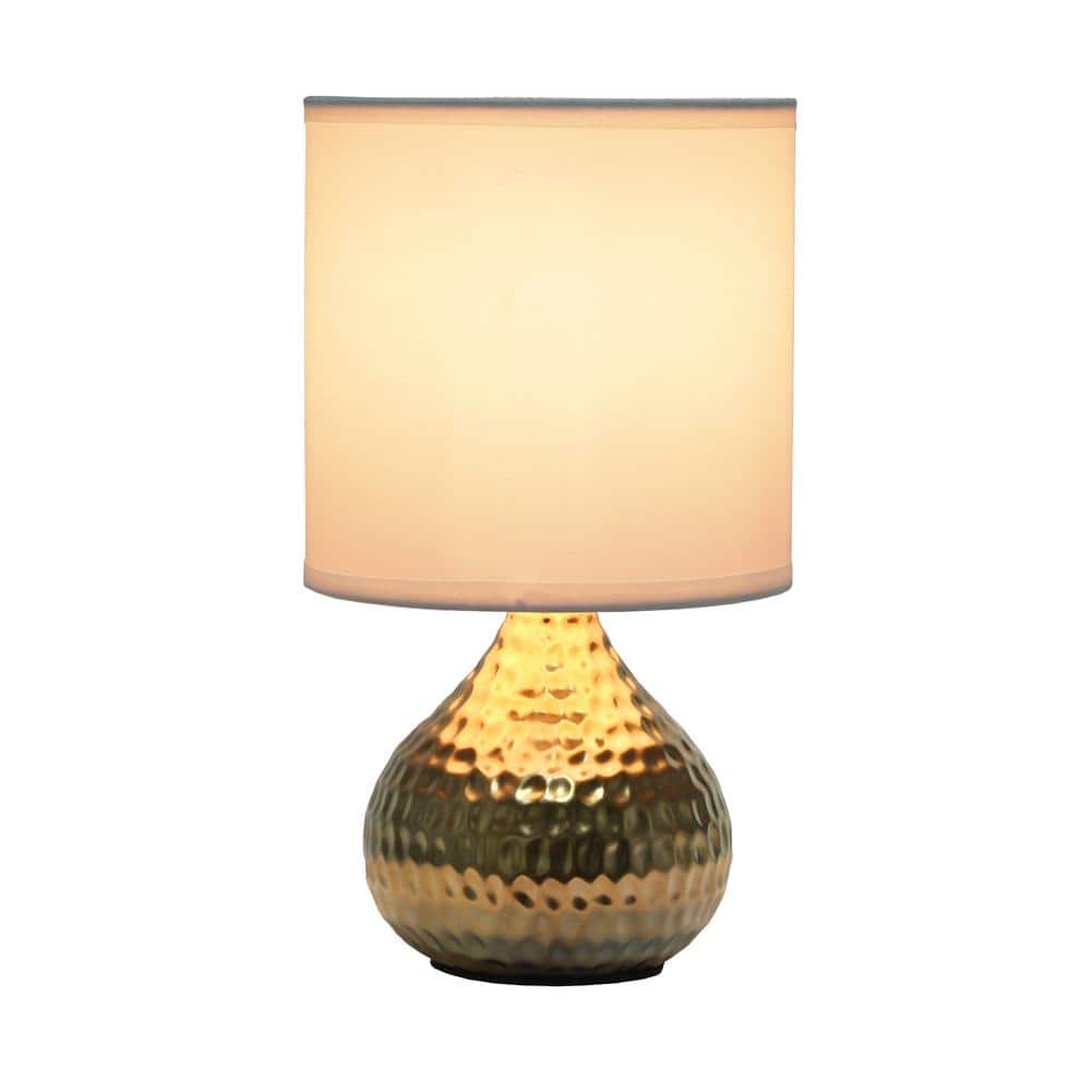 Hammered Gold Mini Table Lamp with White Fabric Shade