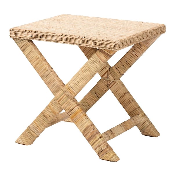 bali & pari Farica Brown Natural Rattan Bench (19.5 in. H x 20.25 in. W x 16.25 in. D)