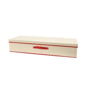 7 in. H x 15 in. W x 36 in. D Tan and Red Holiday Gift Wrap Cube Storage Bin Organizer with Lid