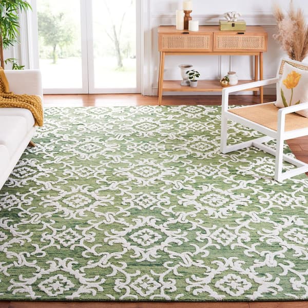Blossom 10 ft. x 14 ft. Green/Ivory Oriental Area Rug