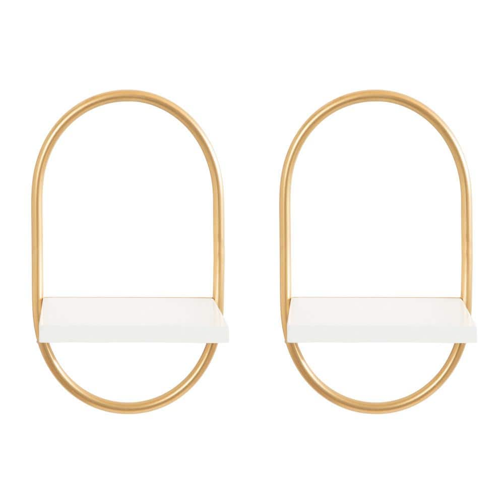 White and Gold Modern Floating Wall Shelves Set of 2
