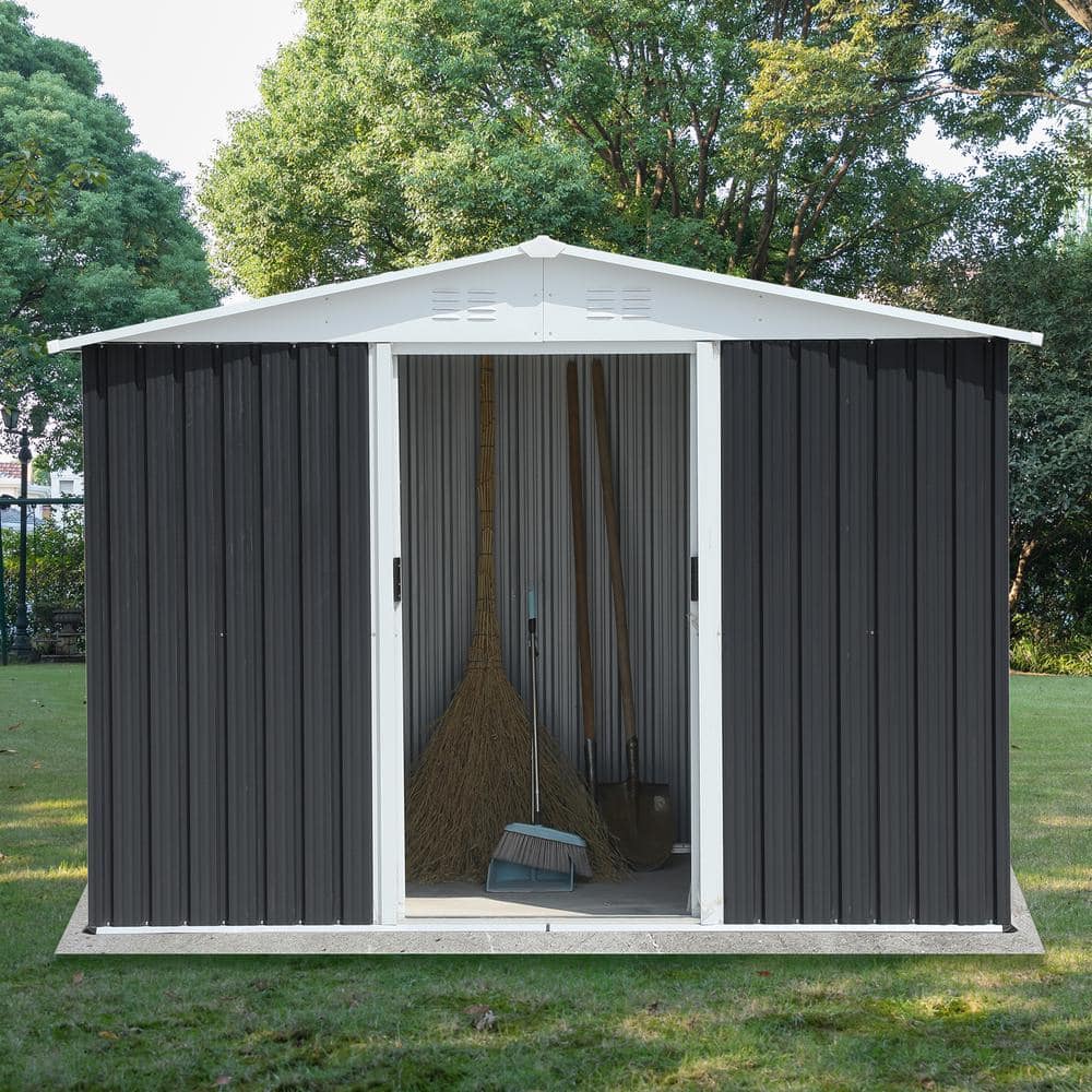 Gray 8 x 6 ft. Metal Storage Shed with Sliding Door