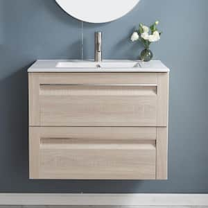 30 in. W x 18.5 in. D x 24 in. H Wall Mounted Bath Vanity in Danube oak with White Ceramic Top