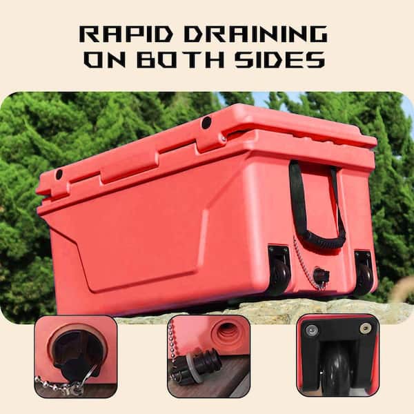 Red 65 qt. Outdoor Chest Cooler Fish Ice Box Camping Cooler Box