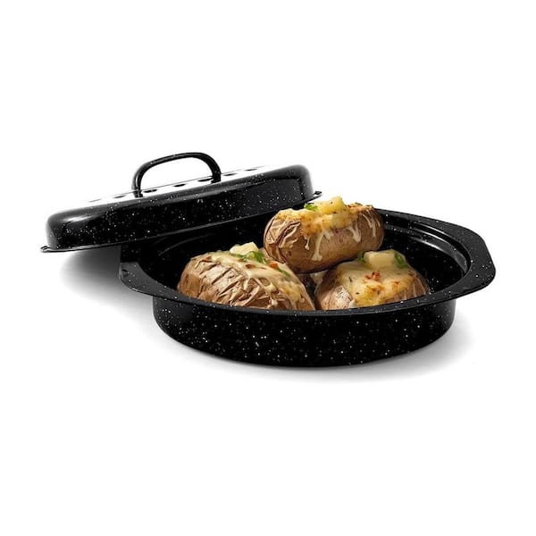 Enamel 6 qt. Granite Pattern Oval Roaster Pan with Lid Carbon Steel Core Oven Safe Dishwasher Safe