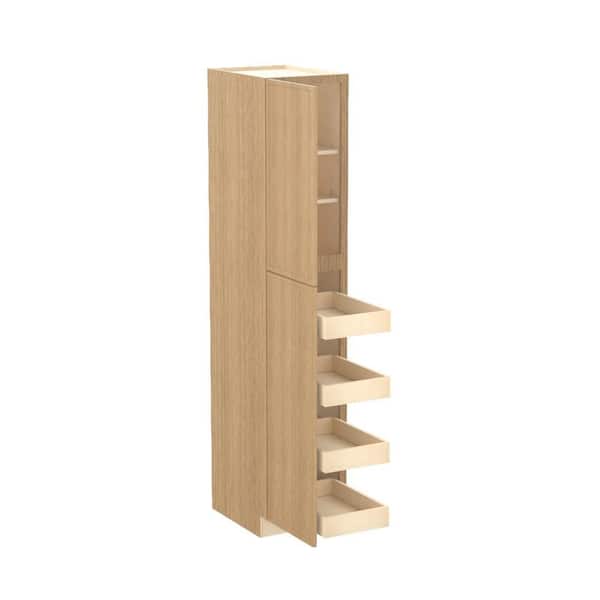 Home Decorators Collection Franklin 18 in. W x 24 in. D x 90 in. H Assembled Plywood Pantry Kitchen Cabinet in Vanguard Oak with 4ROT Soft Close LH