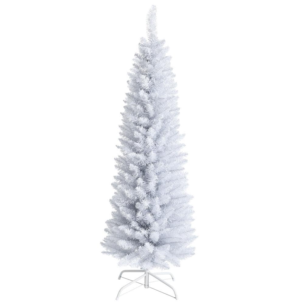 Gymax 5 ft. Unlit Pencil White Artificial Christmas Tree Leafy Slim Xmas Tree