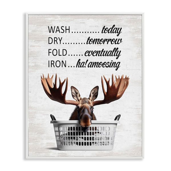 Stupell Industries Sassy Moose and Laundry by Lettered and Lined White Framed Typography Giclee Art Print 30 in. x 24 in.