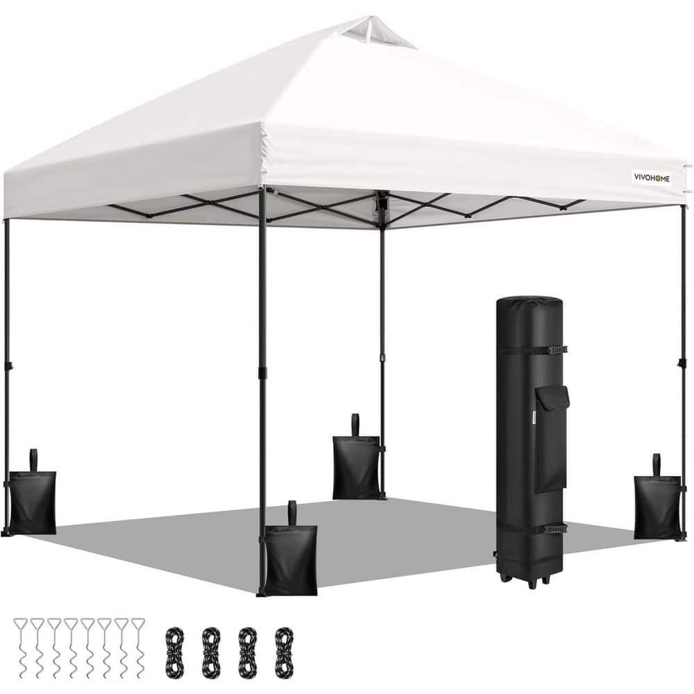 8 ft. x 8 ft. Portable Outdoor White Pop Up Canopy with Wheel Carry Bag and Sandbags price history on PriceWatchPro