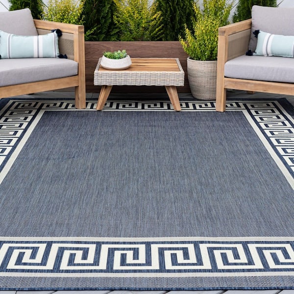 Eco Greek Key Navy 9 ft. x 12 ft. Indoor/Outdoor Area Rug