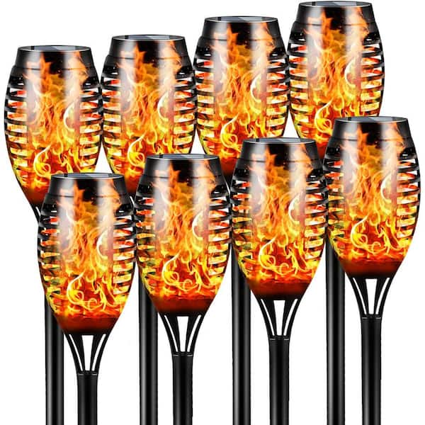 8-Pack Solar Tiki Torch Lights with Flickering Flame, 12 LED IP65 Waterproof Outdoor Lights for Garden, Patio, Pathway