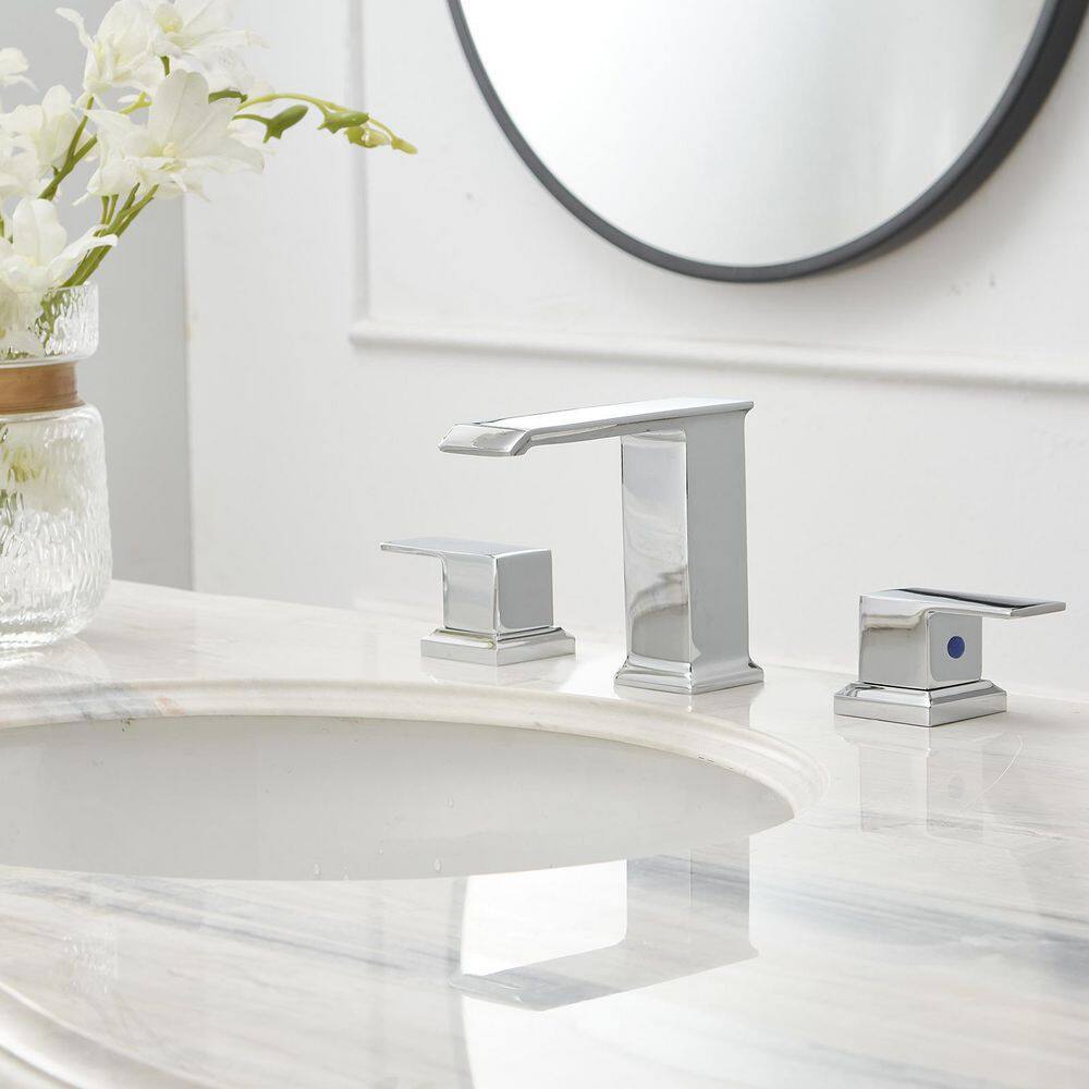 Chrome Waterfall Widespread 2-Handle Bathroom Faucet with Pop-Up Drain