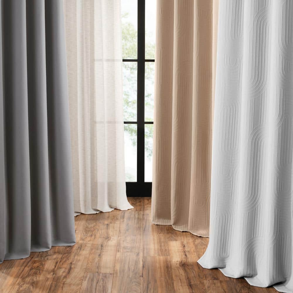 Cement Gray Polyester Wave Geometric Light Filtering Curtain Panel, 84x50