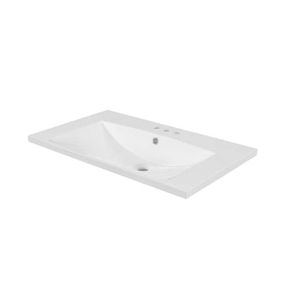 30in. W x 18in. D Ceramic Vanity Top in White with 3 Faucet Holes and Overflow