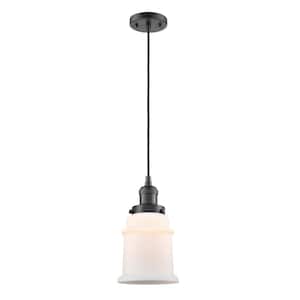 Canton 60-Watt 1-Light Oil Rubbed Bronze Shaded Mini Pendant Light with Frosted Glass Shade