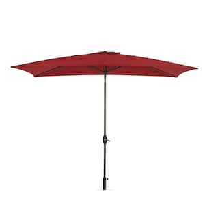 10 x 6.5 ft. Steel Push-Up Patio Umbrella Rectangular Patio Outdoor Market Umbrellas with Crank in Red
