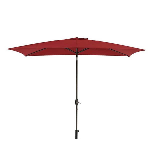 Unbranded 10 x 6.5 ft. Steel Push-Up Patio Umbrella Rectangular Patio Outdoor Market Umbrellas with Crank in Red