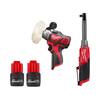 Milwaukee M12 FUEL 3/8 in. Extended Reach High Speed Cordless Ratchet w/Variable Speed Polisher/Sander & (2) HO 2.5 Ah Batteries 2569-20-2438-20-48-11-2425-48-11-2425