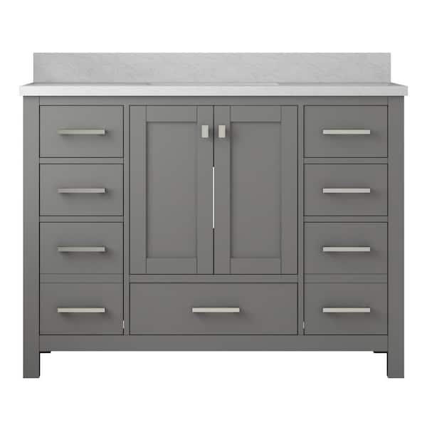 VANITYFUS Solid Wood 48 in. W x 22 in. D x 39.3 in. H Single Sink Bath Vanity in Modern Gray with Carrara White Natural Marble Top