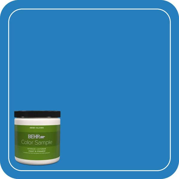 BEHR PREMIUM PLUS 8 oz. #P510-6 Brilliant Blue Semi-Gloss Interior/Exterior Paint & Primer Color Sample
