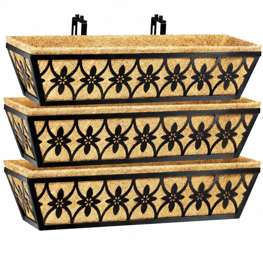 24 in. L x 7.8 in. W x 6.3 in. H 22 qts. Adjustable Brackets Coco Liners Metal Black Outdoor Railing Planter Box 4-Pack price history on PriceWatchPro