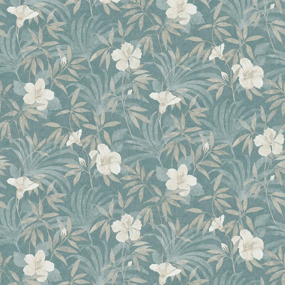 Malecon Aqua Floral Vinyl Wallpaper Roll