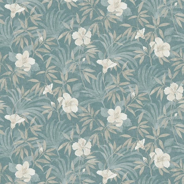 Advantage Malecon Aqua Floral Vinyl Wallpaper Roll