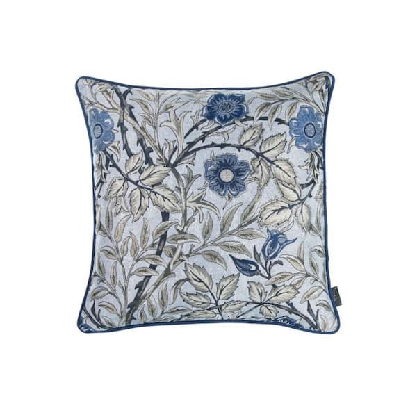 HomeRoots Ivory, Blue, Gray Solid Polyester 18 in. x 18 in. Throw Pillow