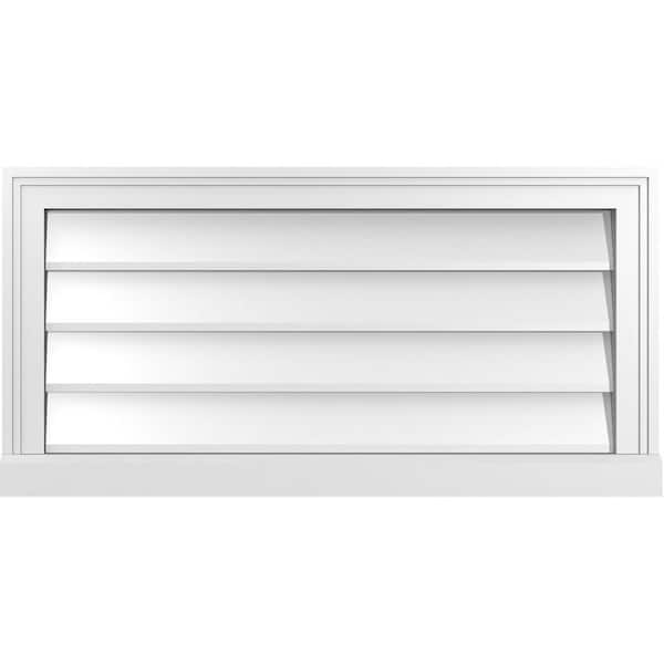 Ekena Millwork 32 in. x 16 in. Vertical Surface Mount PVC Gable Vent: Decorative with Brickmould Sill Frame