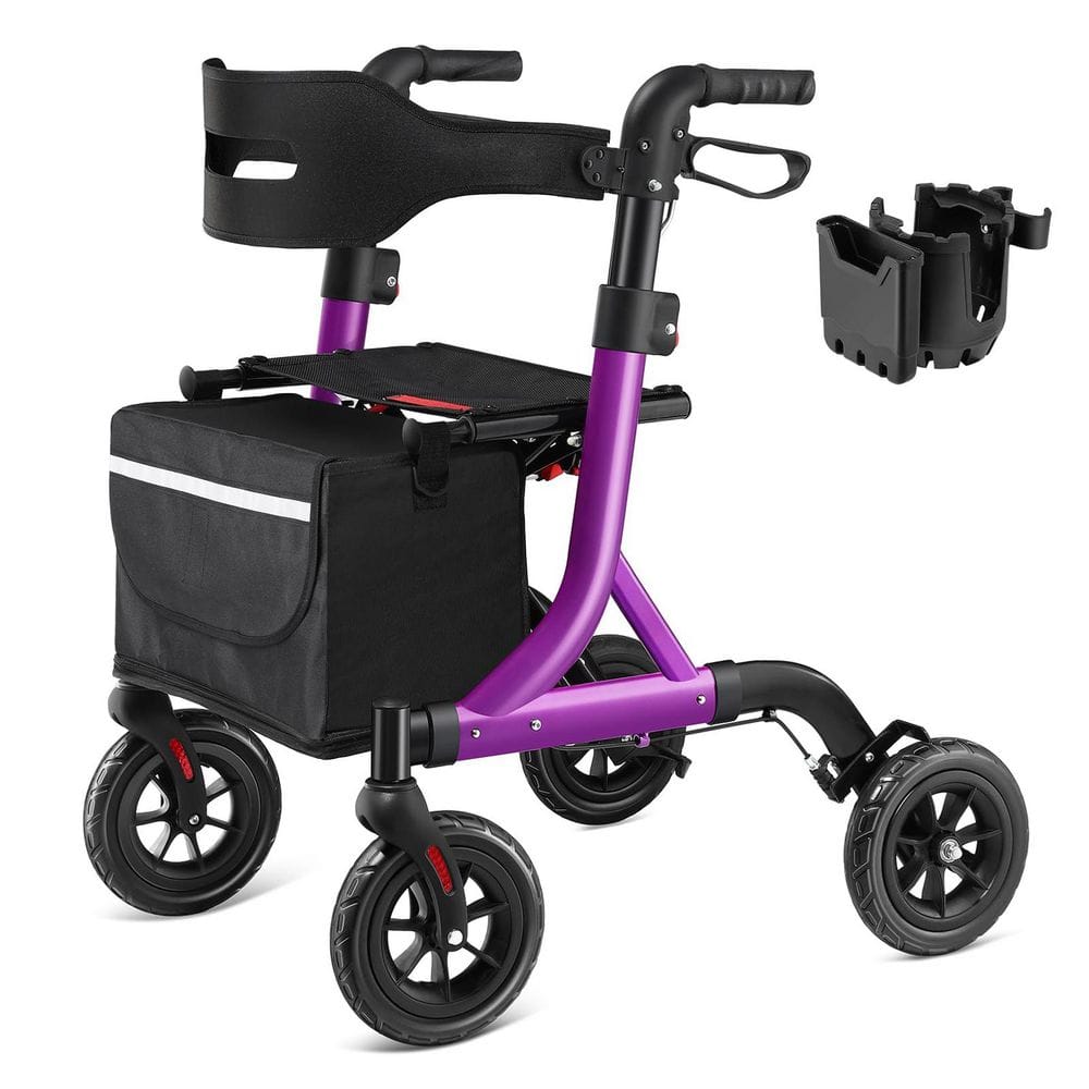 Anqtovp 4-Wheel Rollator Walker with Seat and Backrest, 8 in